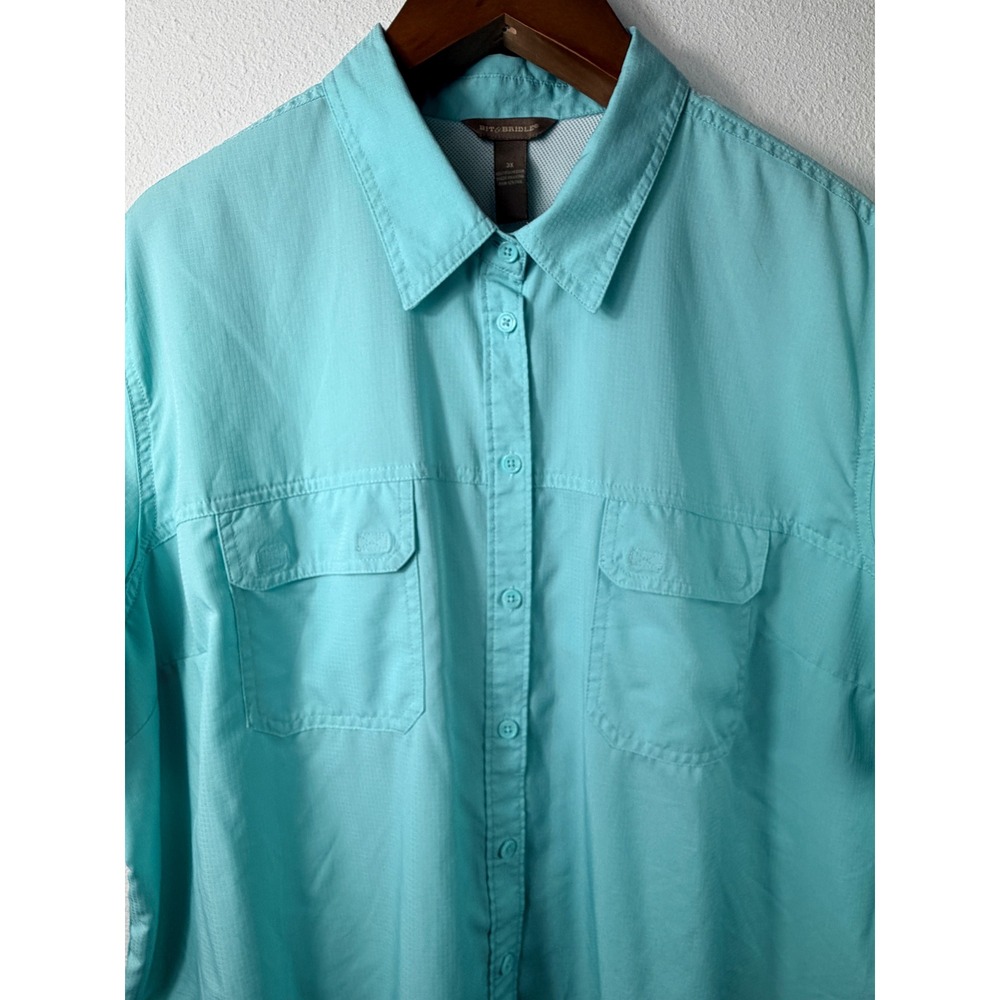 Bit & Bridle Mens Shirt Aqua Blue 3X Short Sleeve Button Down Fishing Outdoor